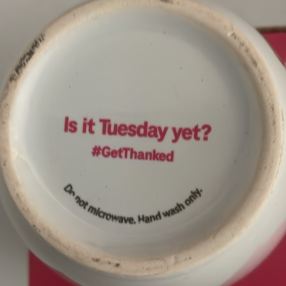 T-MOBILE Tuesdays coffee mug. White with pink heart. - Picture 3 of 6